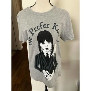 Wednesday Adams Spooky Adams Family Tee Shirt Gray Halloween Medium Black